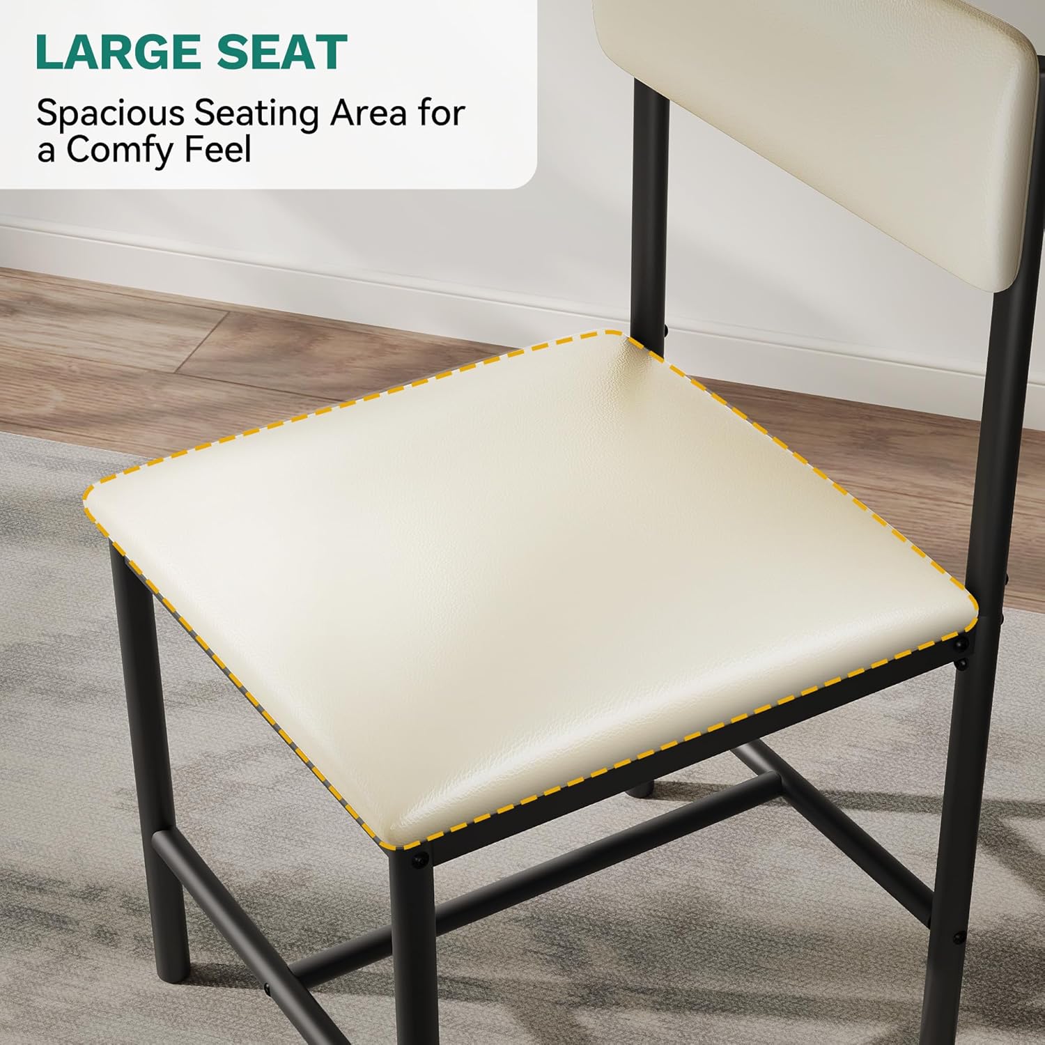 DWVO Dining Room Chairs Set of 4, White Modern Dining Chairs with Upholstered Faux Leather Cushion Seat Backrest, Kitchen Chairs with Metal Legs for Living Room Restaurant