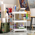 SPACEKEEPER Storage Rolling Cart, 3 Tier Laundry Room Organization Utility Cart Bathroom Organizer Mobile Shelving Unit Shelves Multi-Functional Trolley, White