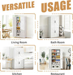 White Steel Kitchen Pantry Storage Cabinet with Adjustable Shelves Heavy Duty Metal Cabinet for Kitchens Bathrooms Living Rooms