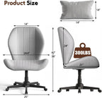 Criss Cross Chair with Wheels, Wide Cross Legged Chair with Lumbar Pillow & High Back, High-Density Foam Seat, Wing-Shaped Design for Home Office Desk Vanity Gray