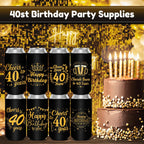 40th Birthday Party Decorations Slim Can Cooler Sleeves, Neoprene Can Sleeves for 12 oz Cans & Bottles, 12 Pack Black and Gold 40th Birthday Gift for Men & Women, 4 Design