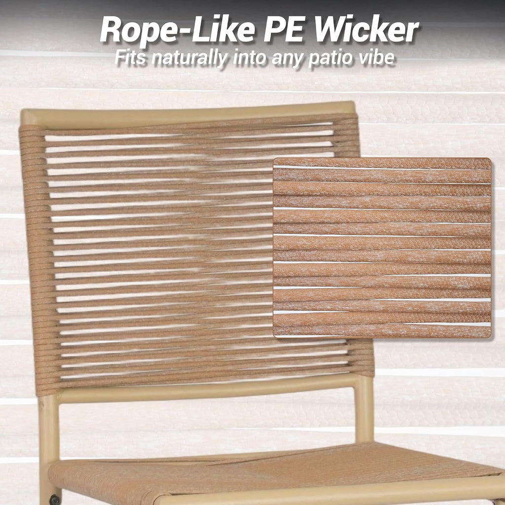 30" Patio Bar Stools Set of 4, Ergonomic Outdoor Wicker Bar Chairs with High Backrest, All-Weather Rope-Like Rattan Bar Height Barstools for Kitchen Island, Garden, Porch, Yellow