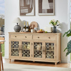 Joaxswe Farmhouse Sideboard Buffet Cabinet with Storage,59" Large Credenza with 4 Glass Doors & 2 Drawers,Adjustable Shelves Console Table,Wood Kitchen Coffee Bar for Dining Room,Living Room,Natural