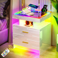 WOOVIVS Smart Nightstand with RGB Lights&Charging Station for Bedroom-White