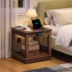 CHOEZON Farmhouse End Table with Charging Station, 2-Tier Large Side Table, Square Side Table, Nightstand, Fridge Stand, for Living Room, Bedroom, Kitchen, Walnut MBZ15UHT