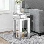 Silver Mirrored End Table, Modern Crushed Diamond Accent Tables, Small Side Coffee Table for Living Room, Bedroom, 11.8"x11.8"x23.6"