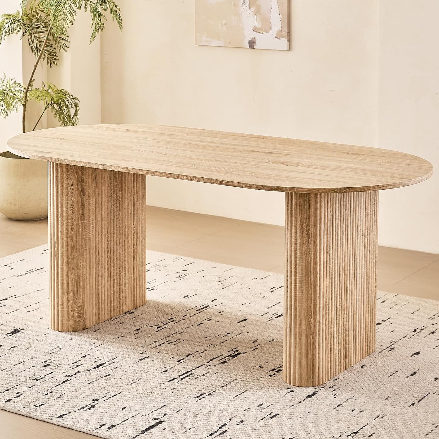 70.9" Large Dining Table for 4-6, Rounded Edges, Fully Assembled Table Base, Modern Wood Kitchen Dinner Table, Easy Setup, Natural