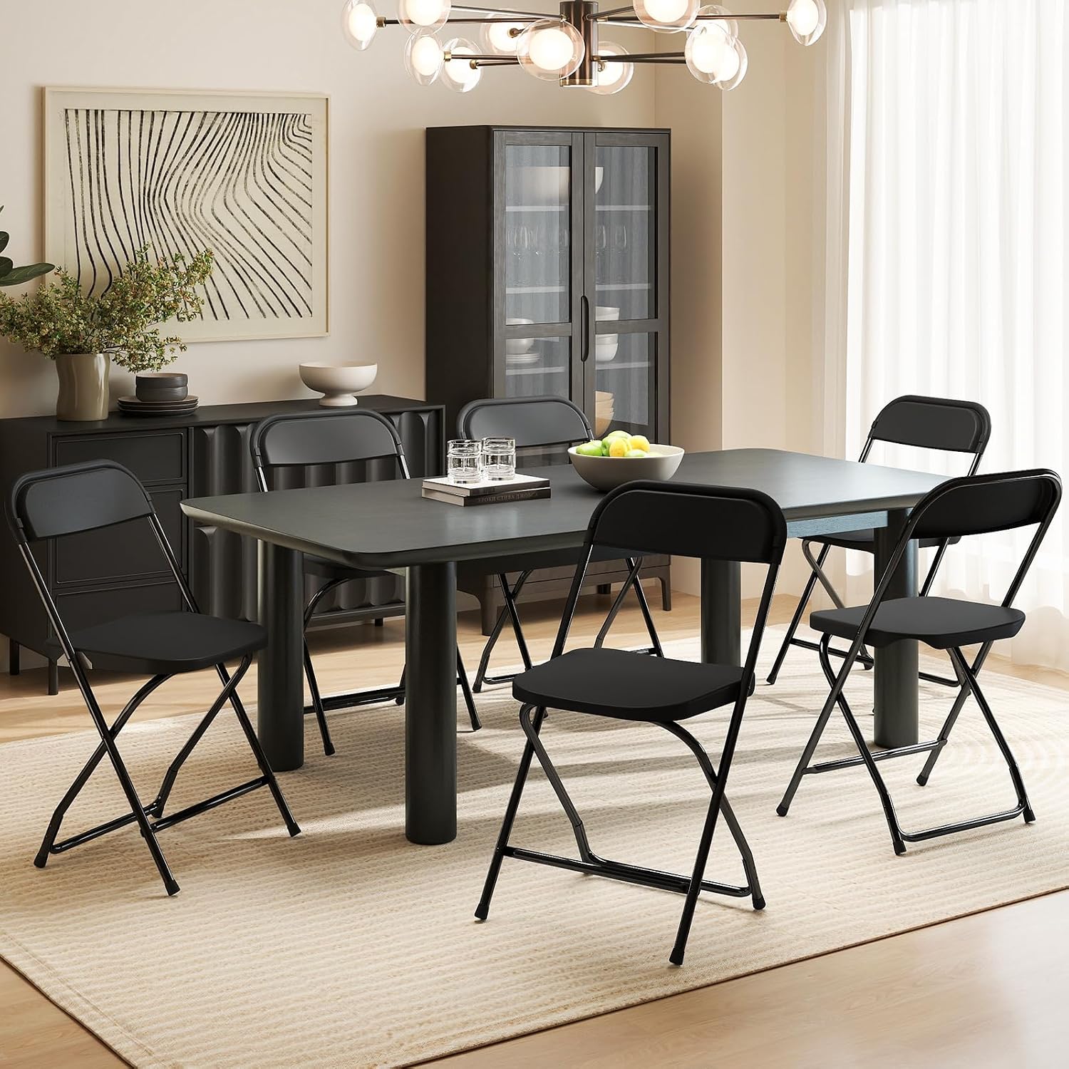 DUMOS Folding Chairs Sets of 6, 330lbs Capacity Plastic Stackable Home Office Chair, Portable Fold Up for Indoor Outdoor, Patio, Camping, Garden, Party (Black)