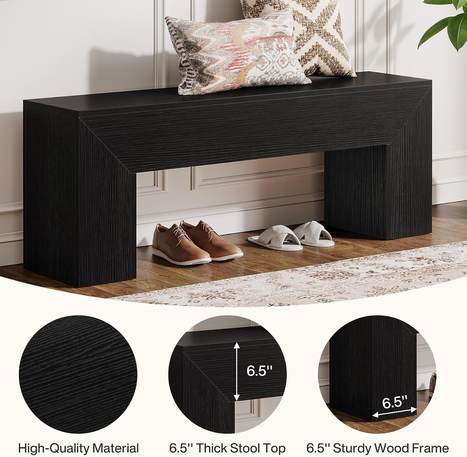 Tribesigns 47'' Wooden Entryway Bench, Farmhouse Entry Bench Seat, Indoor End of Bed Bench with Storage Capability for Living Room, Bedroom, Hallway, Easy Assembly, Black
