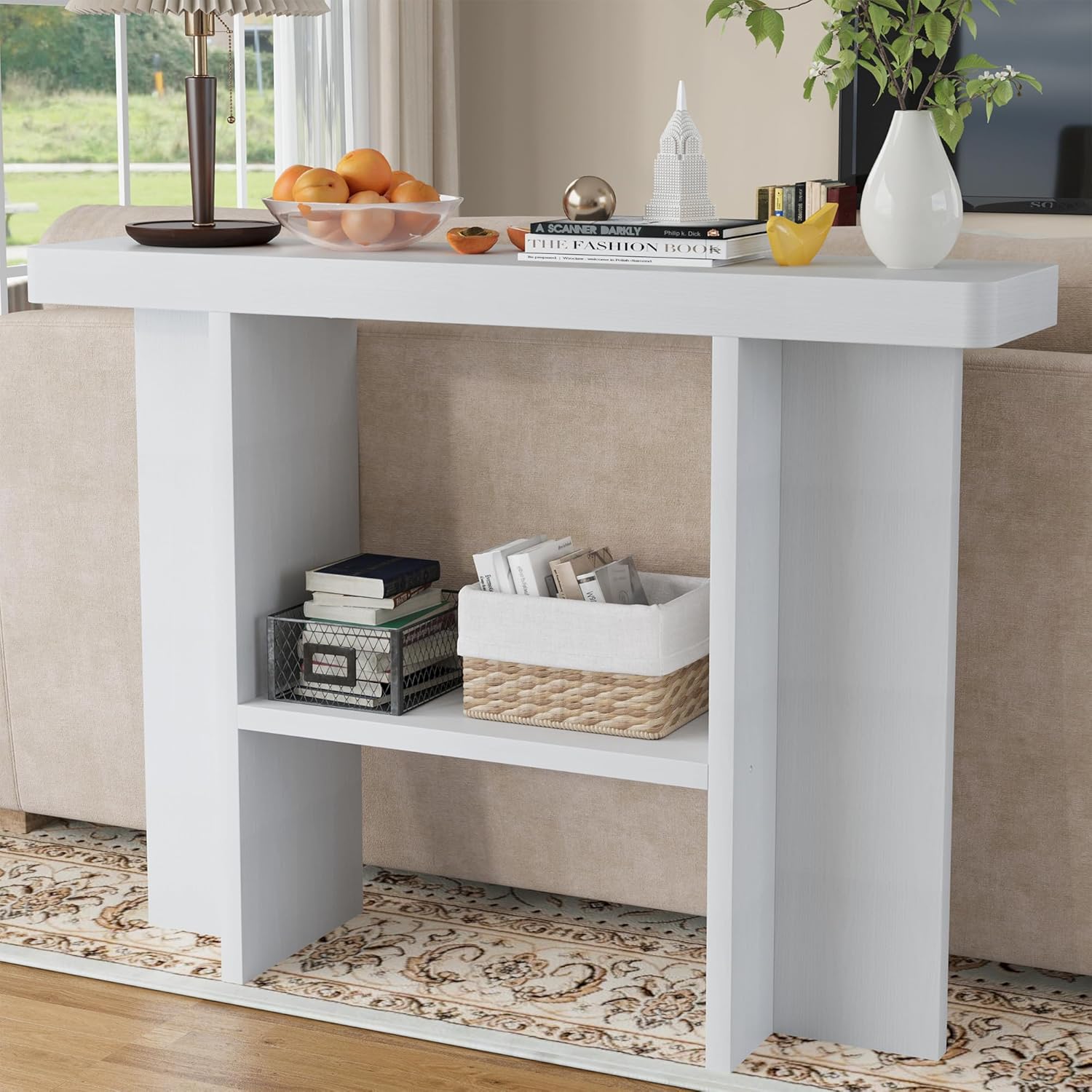 senlin Sofa Table, 47 Inch Console Table, Narrow Entryway Table for Hallway, Behind The Couch, Living Room, Foyer, Easy Assembly (White)