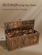 DINZI LVJ Storage Chest, 50” Extra Large Storage Bench with 2 Safety Hinges, Wooden Toy Box with Flip-Top, Large Trunk for Living Room, Playroom, Easy Assembly, Rustic Brown