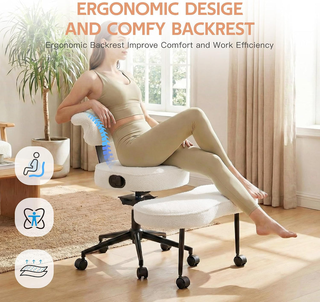 Ergonomic Kneeling Chair with Wheels, Cross Legged Office Chair with High Lumbar Support, 360° Swivel Meditation Chair for ADHD & Yoga, Wide Criss Cross Chair for Home