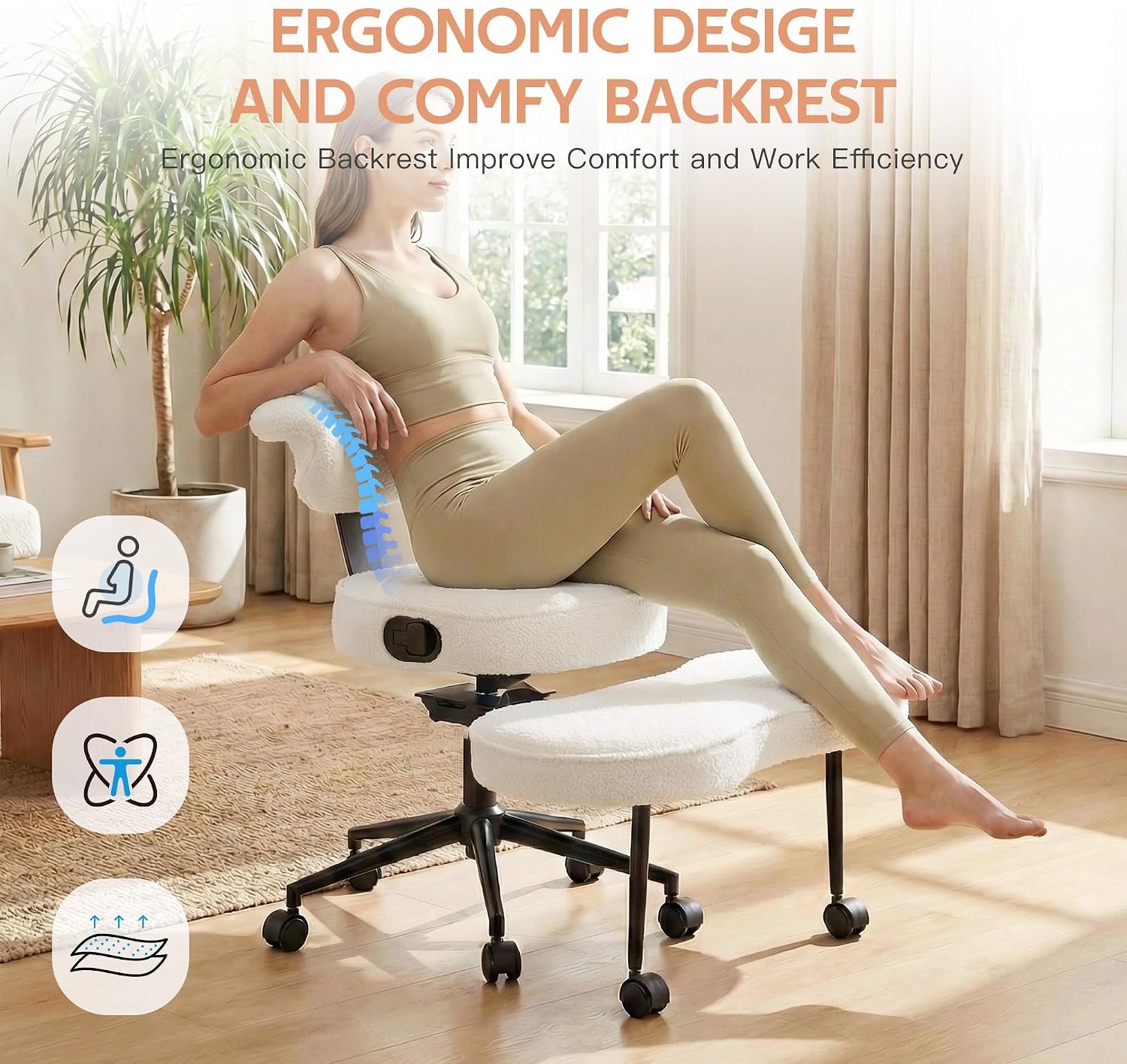 Ergonomic Kneeling Chair with Wheels, Cross Legged Office Chair with High Lumbar Support, 360° Swivel Meditation Chair for ADHD & Yoga, Wide Criss Cross Chair for Home