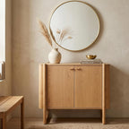 Apollo Mid-Century Modern Wooden Accent Cabinet, Buffet and Media Console, Storage Cabinet with Solid Wood Legs, Soft-Closed Hinges and Adjustable Shelves (Light Oak)