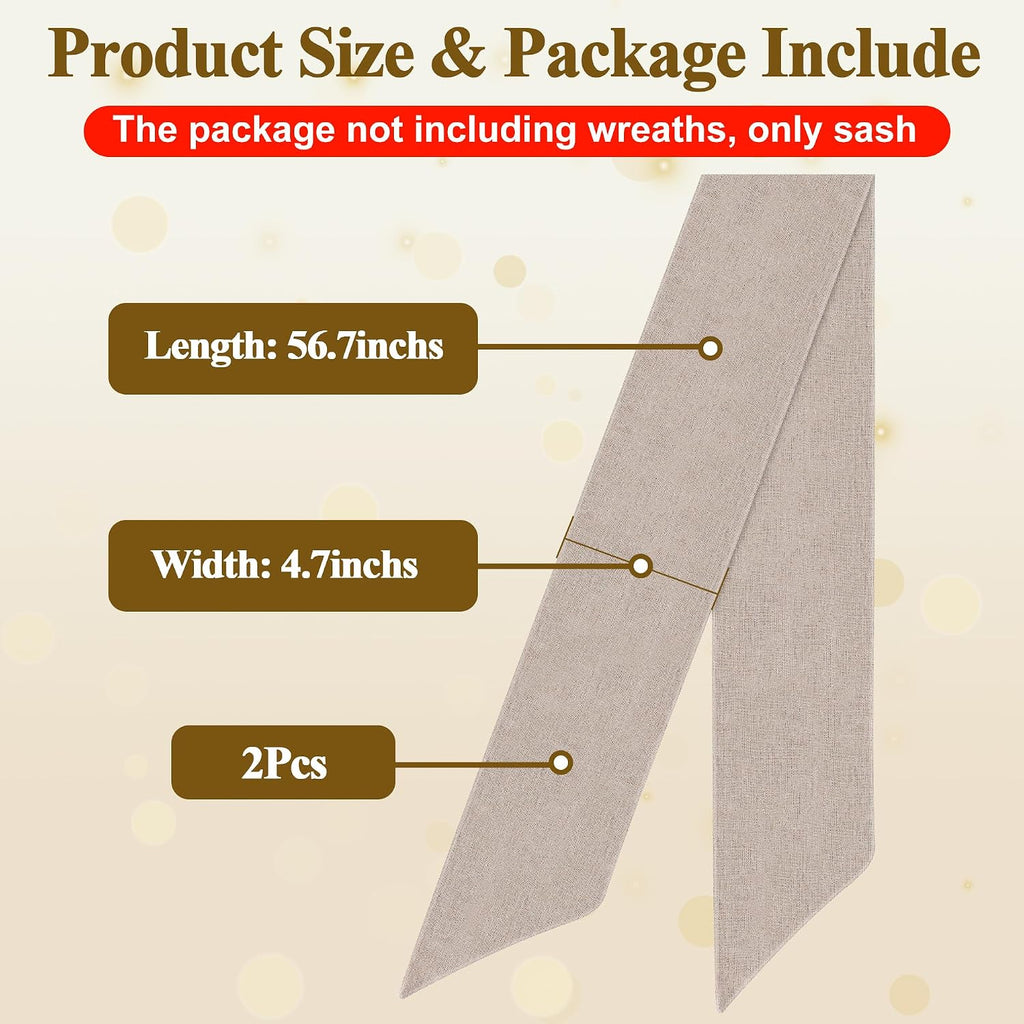 2 Pack Front Door Wreath Blank Sash, Larbeti Burlap Wreath Sashes with 4.7" W×56.7" L, Garland Sash Fit for Farmhouse, Wedding, Holiday to Indoor & Outdoor Decorative, for DIY Embroidery Letter