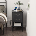 VECELO End Tables Set of 2,Narrow Nightstands with Charging Station & USB Ports & 2 Drawers,Skinny Side Table for Bedroom, Living Room,Black