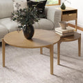 Nathan James Kendall Round Modern Nesting Coffee Set of 2, Stacking Living Room Accent Tables, Light Brown