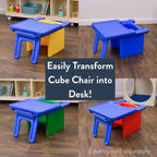 Children's Factory Cube Chairs and Adapta-Bench Bundle, Kids Flexible Seating, Classroom, Preschool and Daycare Furniture, Indoor or Outdoor Toddler Chairs, 3 Pack in Blue