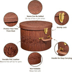 Creative Scents Large Hat Box for Men & Women Storage- Round Hat Box Container Easy Travel with Gold locking Lid and Sturdy Handle Great for Carrying & Protecting Round Hats and Caps. (Brown)