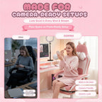 Dowinx Pink Gaming Chair with Cat Ears and Massage Lumbar Support, Ergonomic Computer Chair with Footrest and Headrest, Comfortable Reclining Game Chair 290lbs for Adults, Pink