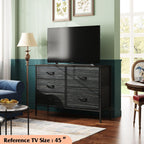 WLIVE Dresser for Bedroom with 5 Drawers, Wide Dressers with Drawer Organizers, Chest of Drawers, Fabric Dresser for Living Room, Closet, Hallway, Charcoal Black Wood Grain Print