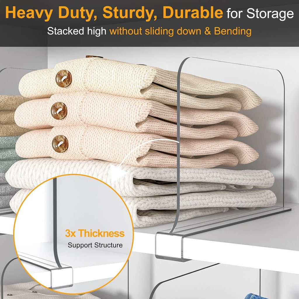 OKPOW Shelf Dividers for Closet Organization - 8 Pack 8" Tall X 12" Deep Acrylic Clear Sturdy Separators for Clothes Purse - Adjustable Removable Easy to Install Storage for Wood Cabinet Housewife