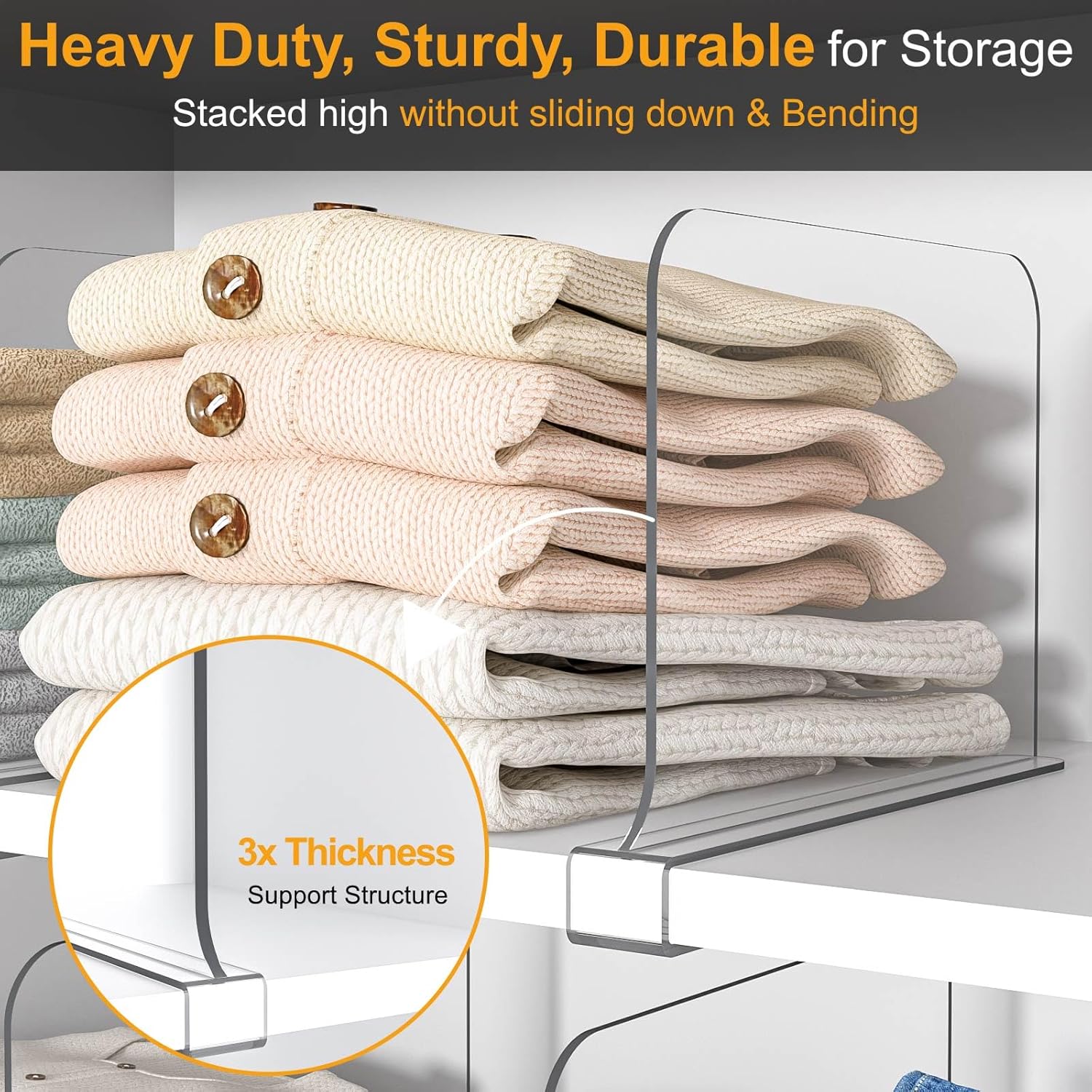 OKPOW Shelf Dividers for Closet Organization - 8 Pack 8" Tall X 12" Deep Acrylic Clear Sturdy Separators for Clothes Purse - Adjustable Removable Easy to Install Storage for Wood Cabinet Housewife