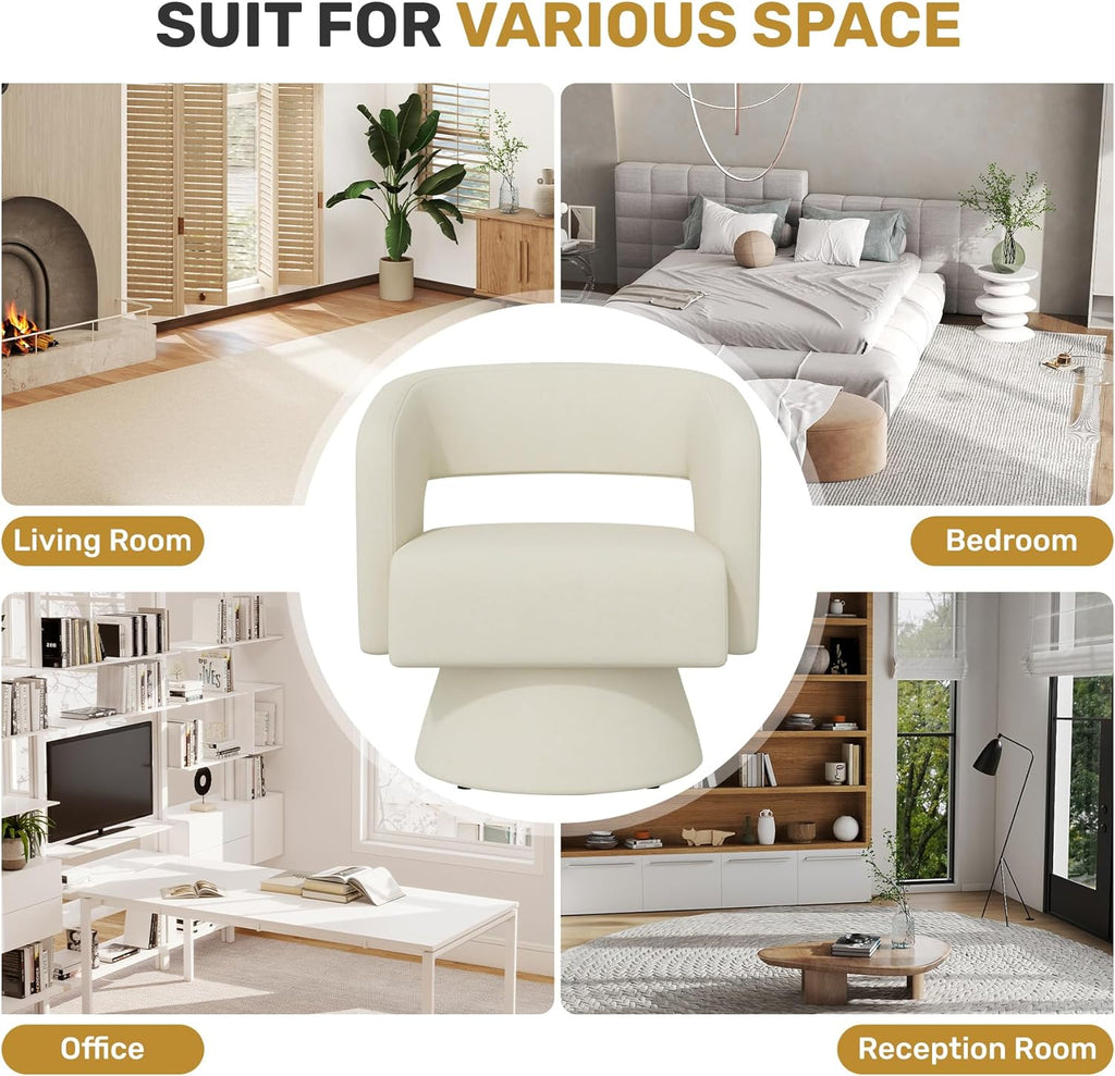 Nebuaegis Swivel Accent Chair Set of 2, Modern Comfy Chenille Barrel Chairs, Oversized Upholstered Round Arm Chair for Living Room, Bedroom, Reading Room, Beige