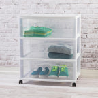 Sterilite Wide 3-Drawer Cart, Plastic Storage Organizer Drawers with Wheels, White - Rolling Multipurpose Bins for Dresser, Closet, Cabinet, Bedroom, Bathroom, and Office Organization