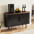 47" Modern Buffet Cabinet with Charging Station, Mid-Century Fluted Sideboard Table, Rounded Console with Storage & USB/Type-C Ports for Dining Room Kitchen Coffee Bar, Black