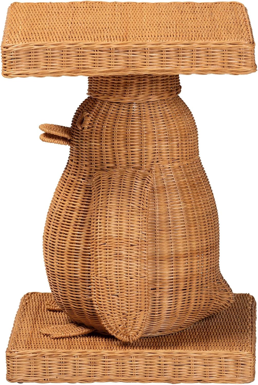 Bali & pari Pembroke Penguin End Table - Handwoven Rattan Sculptural Accent Side Table with Platform Base