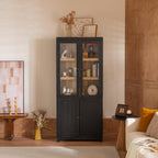 32.75" D*15.75" W*74.5" H Freestanding Kitchen Pantry with 4 Shelves, Top French Door & Lower Double Door, Rectangular Kitchen Pantry，for Living Room, Dining Room，Black