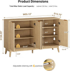 Sideboard Cabinet, 55'' Buffet Cabinet, Modern Fluted Storage Cabinet with Adjustable Shelf & Doors, Accent Credenza Sideboard for Kitchen, Coffee Bar, Living Room, Entryway, Hallway