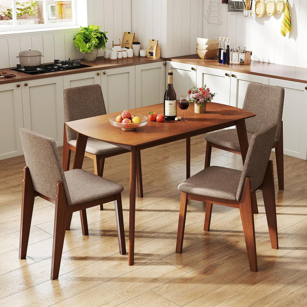 Giantex Dining Table Set for 4, Rectangular Kitchen Table and Chairs Set w/Rubber Wood Frame, Padded Seats & Backrests, Space-saving Dinette Set for Small Space, Apartment, Dining Room, Breakfast Nook