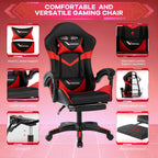 Gaming Chair, Ergonomic Reclining Computer Chair for Adults, with Footrest and Lumbar Support, 360° Swivel, for Office Gaming Home Use, Red & Black