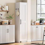 IRONCK Narrow Kitchen Pantry Storage Cabinet, 72" Slim Single Door with 6 Adjustable Shelves, Door Rack and Wheels, Space Saving Freestanding Storage Floor Cabinet for Small Place, White