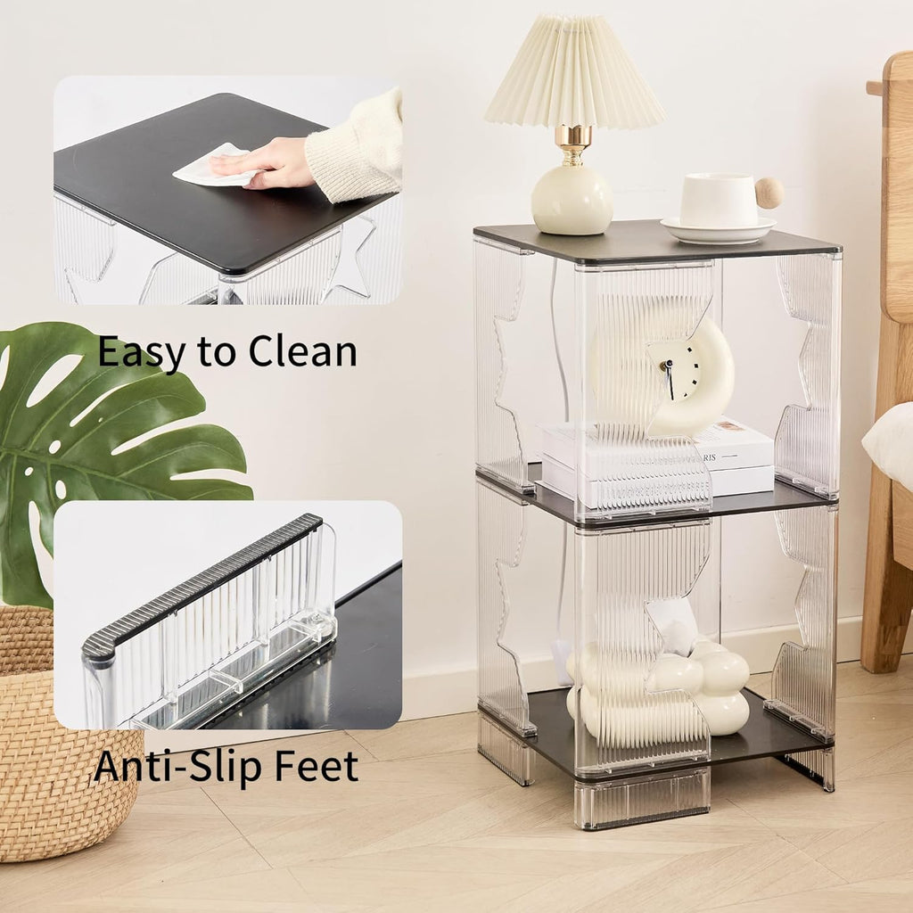 End Tables, Set of 2, Side Table, Small Nightstand for Living Room, Space-Saving Sofa Table for Small Spaces, Bedside Nightstands for Bedroom, 3-Tier, 13" L x 13" W x 26" H, Black