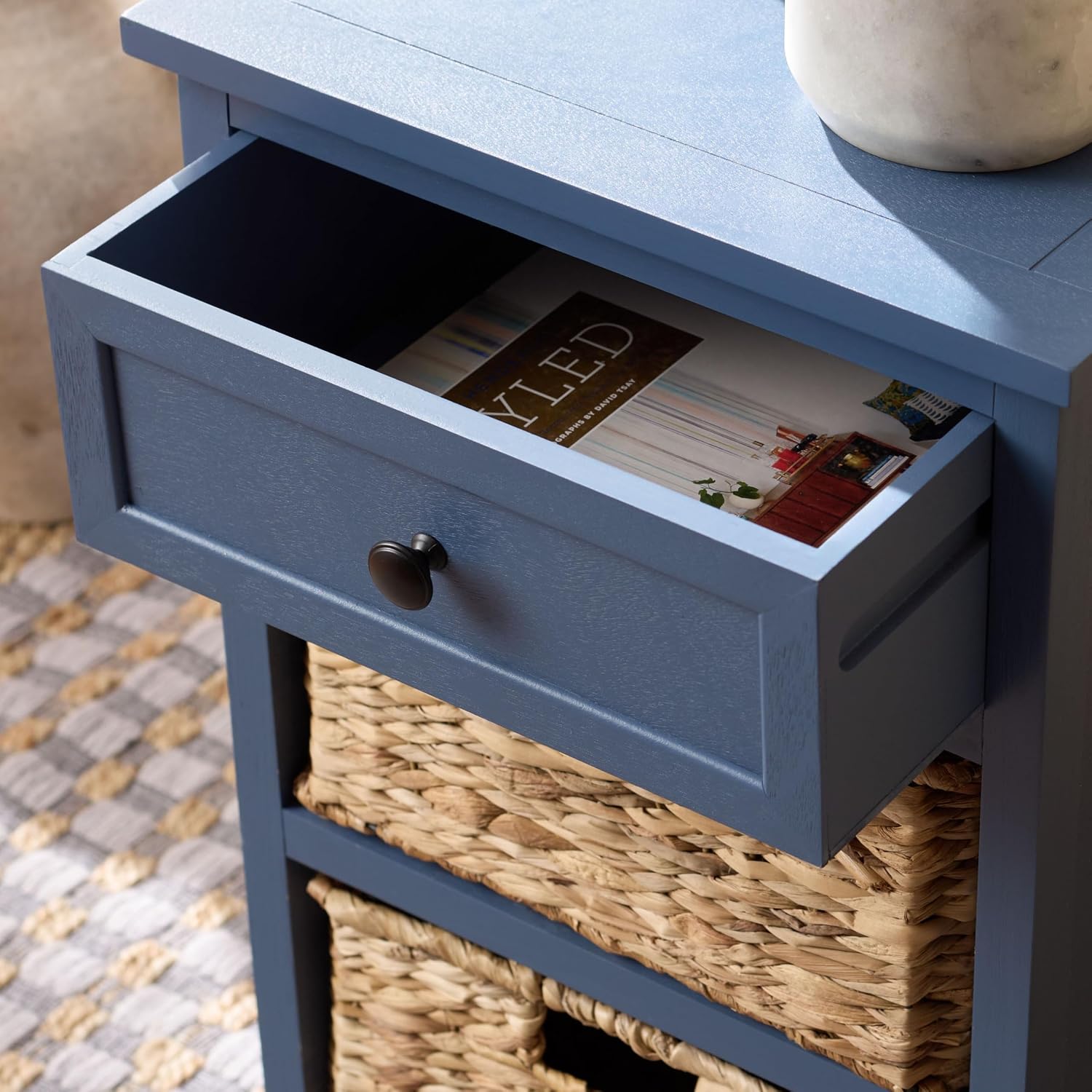 SAFAVIEH Furniture - Carrie 3-Shelf Side Table - Blue - Solid Wood - Farmhouse Tiered Design - Ideal for Living Room, Entryway, Home Office, 16" W x 13" D x 26" H - Fully Assembled (AMH5700K)