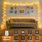 Ollny Fairy Lights Battery Operated 2 Pack, Total 200 LED 66 FT Battery String Lights, Waterproof LED Light with 8 Modes, Bedroom Indoor Outdoor Classroom Party Decorations, Warm White