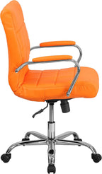EMMA + OLIVER Mid-Back Orange Vinyl Executive Swivel Office Chair with Chrome Base and Arms