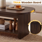 Giantex Oval Coffee Table, 47" Mid Century Modern Center Table with Storage Shelf & Round Corner, 2-Tier Accent Cocktail Tea Table, Wood Coffee Table for Living Room, Small Spaces (Espresso)