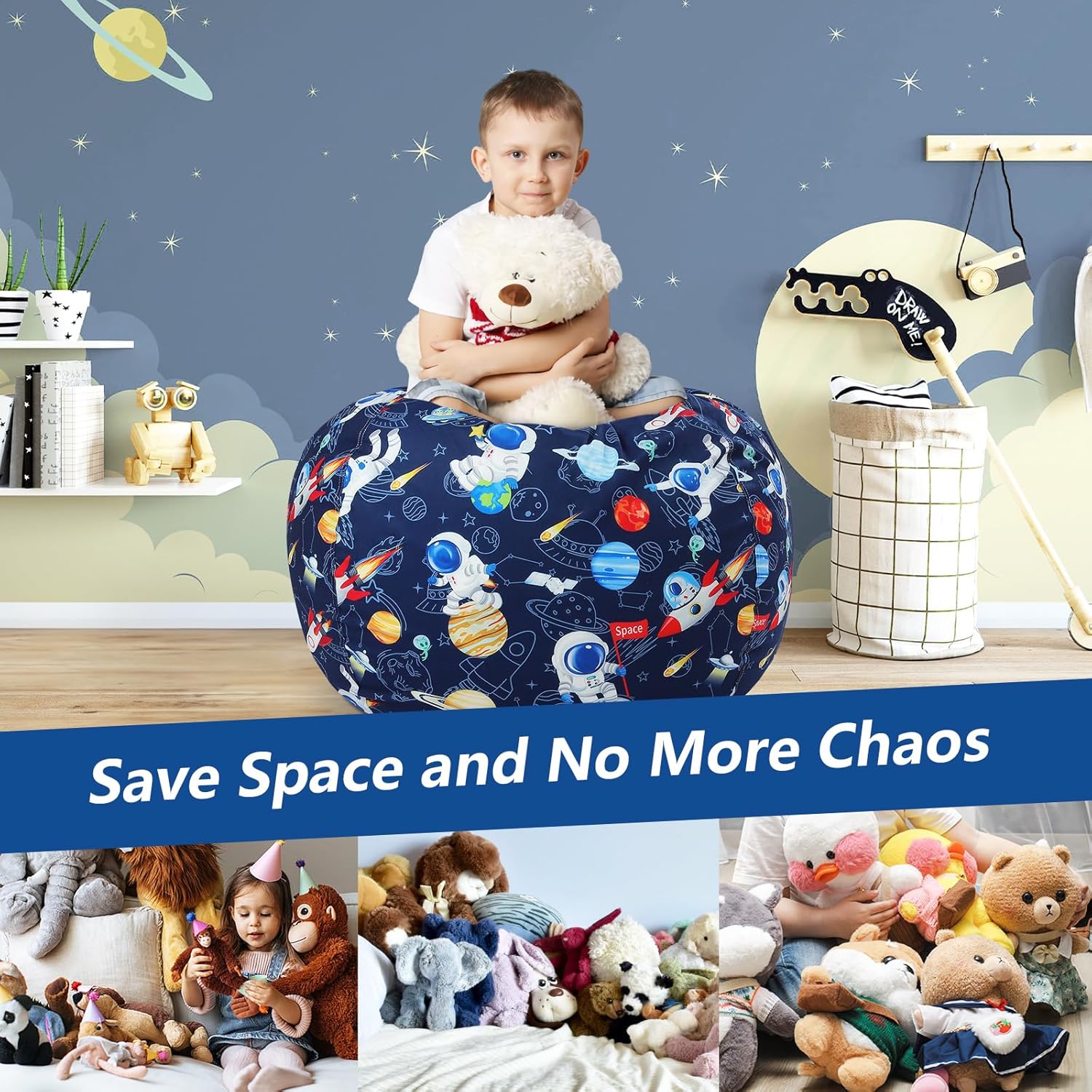 Decalsweet Bean Bag Chair for Kids Stuffed Animal Storage Beanbag Chairs,Toddler Toy Storage Organizer for Girls and Boys,Large 32'' Cover Only（No Filling)