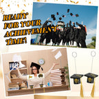 Fullhawl 12 Pcs Graduation Picture Holder, Wooden Grad Cap Photo & Table Number Holders with Tassel, Congrats Grad Place Card Holders for Tables Centerpieces Graduation Party Supplies(Black)