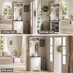 Maupvit Farmhouse Narrow Coat Rack with Shoe Storage, 6 Shoe Cubbies & 4 Coat Hooks, Hall Tree with Shoe Storage, Entryway Bench with Adjustable Shelves for Hallway, Living Room, Mudroom, White