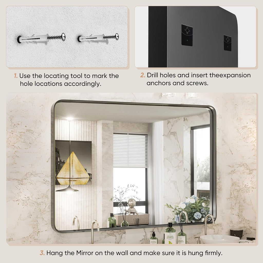 NEWBULIG 22"x30" Black Wall Mirror, Bathroom Mirrors for Over Sink, Matte Metal Framed Vanity Mirror with Tempered Glass, Entryway, Living Room, Bedroom