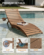 AreShark HDPE Pool Chaise Lounge Chairs Set of 2 up to 8-Inches of Water, Pre-Assembled Folding Outdoor Lounge Chairs with Cup Holders, for Hotel, Resort, Poolside, Sun Decks -Teak Color