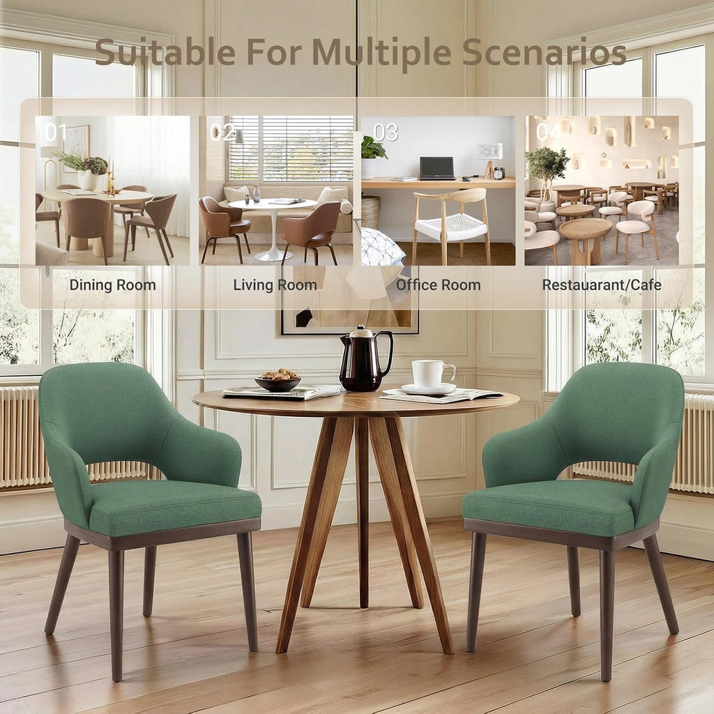 MALOL Wooden Dining Chairs Set of 2, Modern Fabric Upholstered Dining Room Chair, Kitchen Side Chairs, Farmhouse Dinner Chair with Open Back for Kitchen, Green