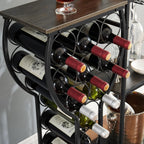 5-Tier Wine Rack Freestanding Floor, 11 Bottles Modern Wooden Wine Holder-Storage Cabinet for Home Bar, Kitchen, Dining Room Space Saving Bar Stand with Easy Assembly. (Black/Gray)