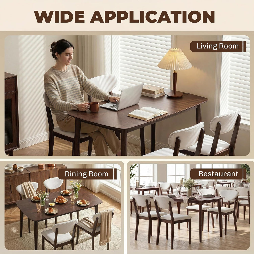 HOMCOM 5-Piece Dining Table Set for 4, Mid-Century Modern Kitchen Table and Chairs with Padded Seats and Backrests, Solid Wood Frame for Small Space, Dining Room, Living Room, Cream White