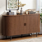 Buffet Cabinet with Storage, 55" Fluted Sideboard Buffet with Sliding Door, Coffee Bar Cabinet with Adjustable Shelf, Console Table, Accent Table for Entryway, Kitchen, Dining Room, Walnut